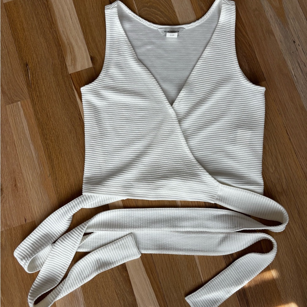Club Monaco Ivory Ribbed Wrap Top